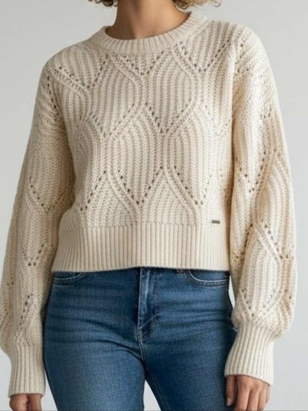 Abercrombie & Fitch Cream Open-Knit Crewneck Sweater